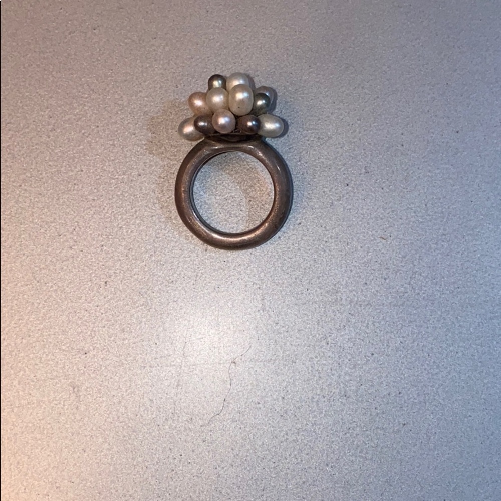 Pearl and sterling ring